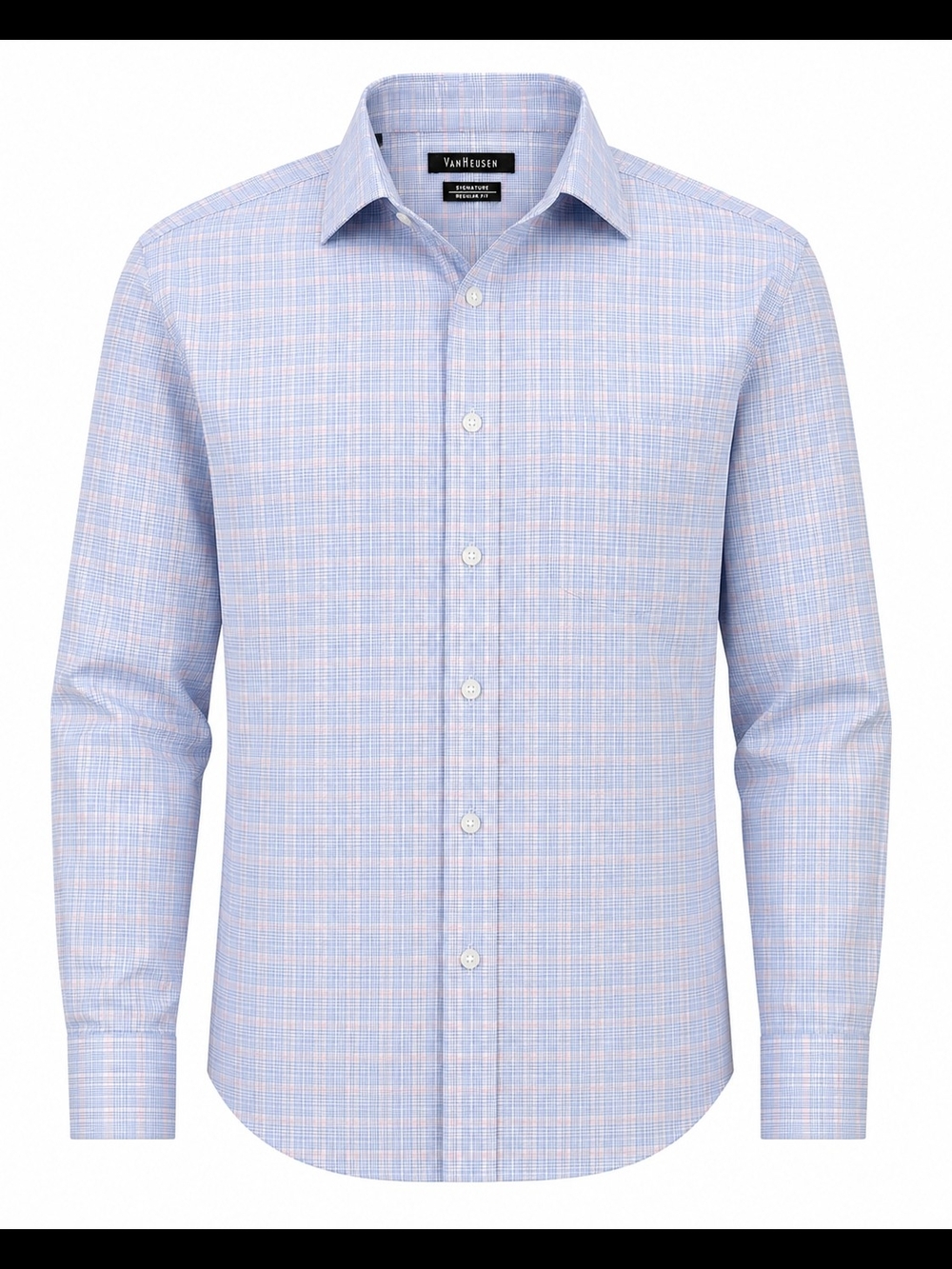 Van Heusen Light Blue & Pink Checked Dress Shirt Regular Fit 16.5